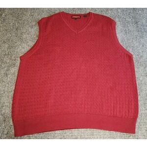 Austin Reed London Mens XL Red Cable Knit V-Neck 100% Cotton Sweater Vest